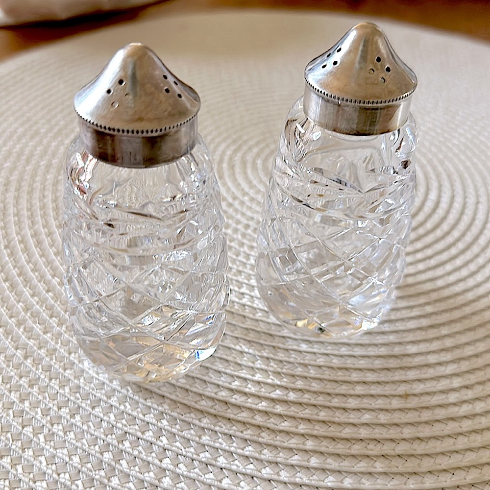 Vintage salt paper set, crystal glass, regency, cottagecore, dining, fine China